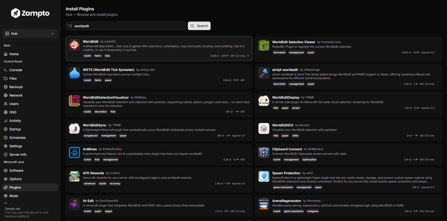 Plugin selection