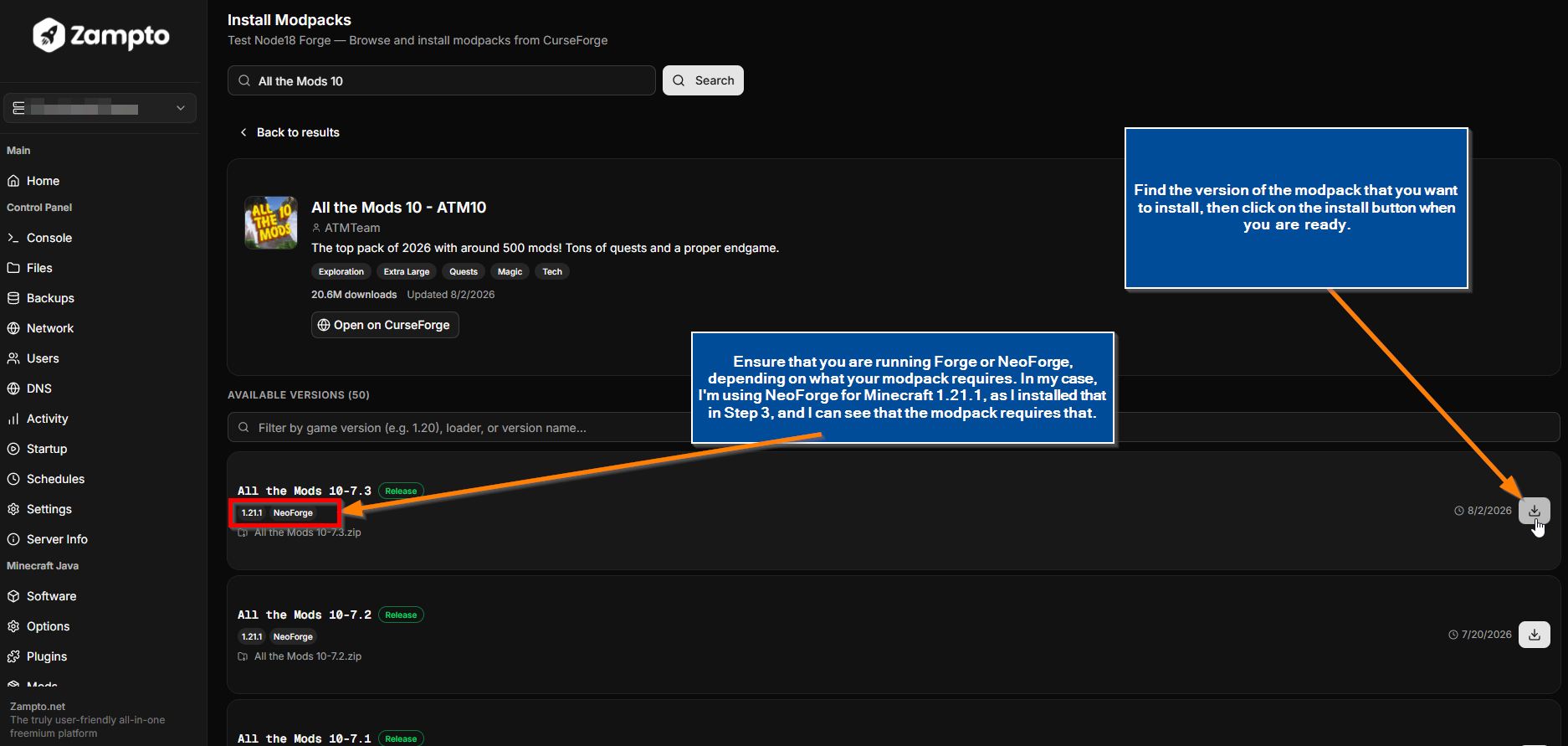 select-modpack-version-and-install